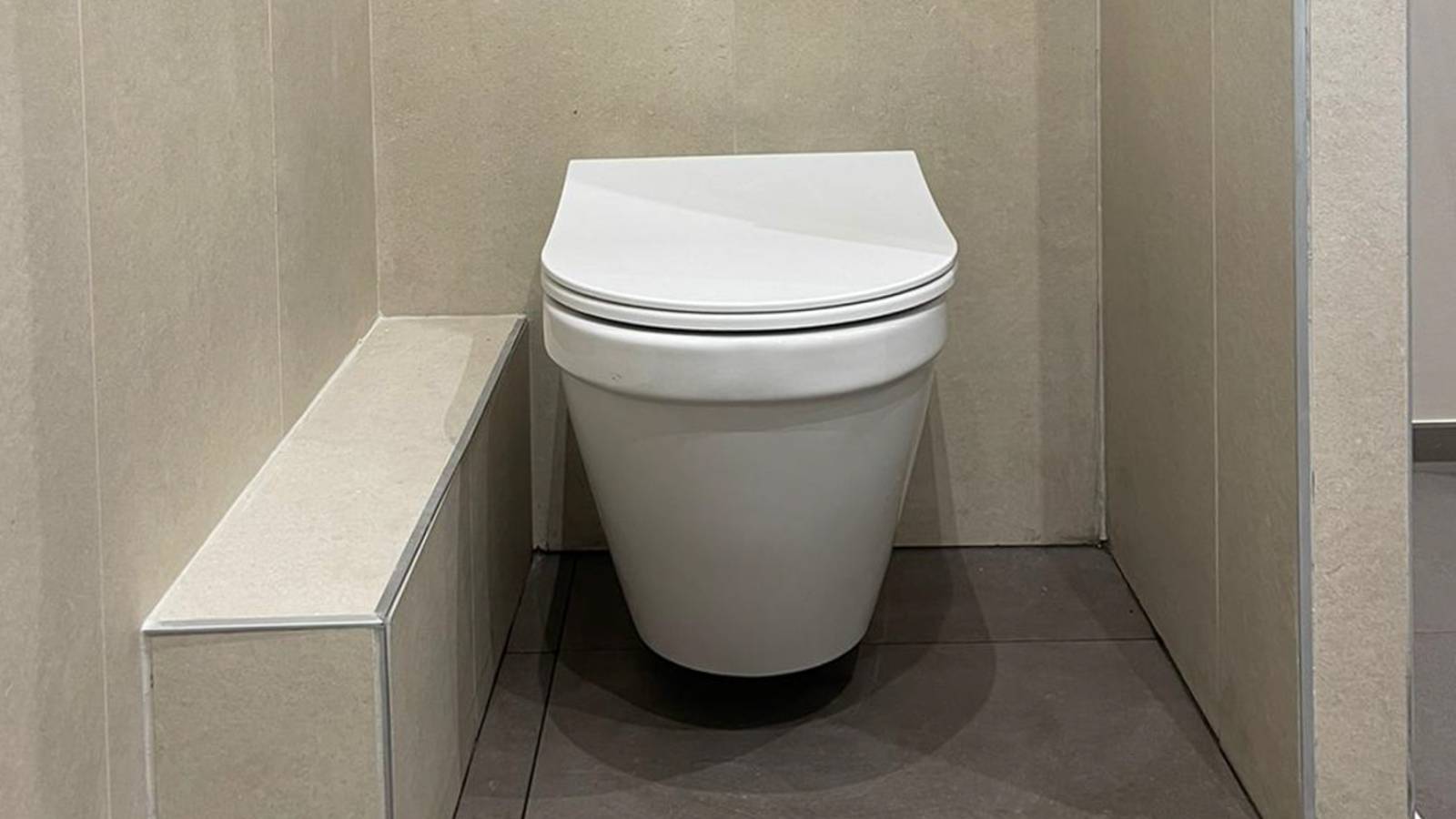WC suspendu dissimulé derrière un muret avec des pavés de verre (94260) 