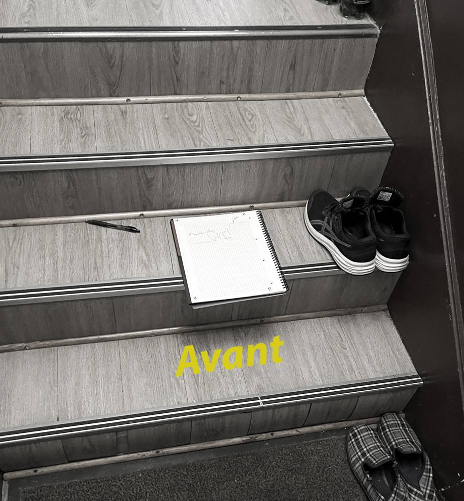 Avant, escalier intérieur avec des marches hautes (92120)
