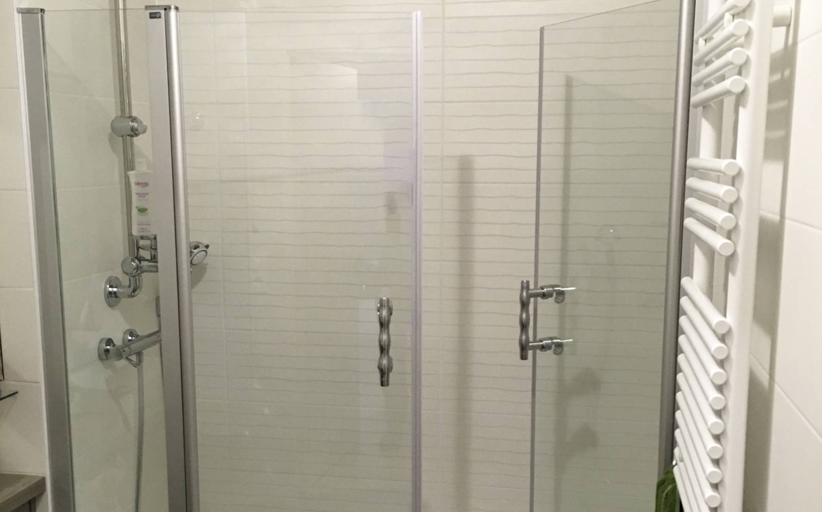 Ouverture des portes battantes vers l'intérieur de la douche (75016)