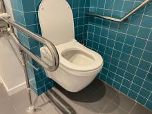 WC suspendu avec barres d'appui (75015)